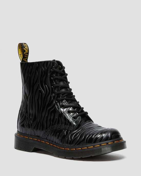 Botas Negras Dr. Martens 1460 Pascal Zebra Emboss Smooth Mujer Negros MX-45708
